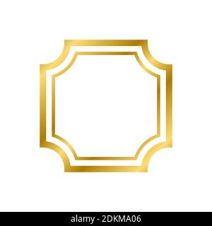 Gold shiny glowing vintage square frame with shadows isolated on white background. Gold realistic square border. Vector illustration Stock Vector