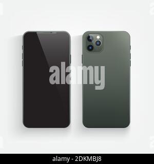 Modern realistic green smartphone. new 2019 modern mobile phone mockup. 3D Vector illustration. Stock Vector