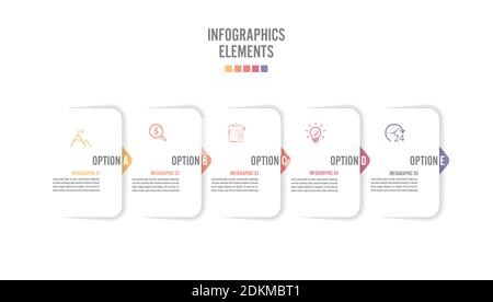 Five paper white overlapping arrows placed in horizontal row. Concept of 5 successive. For content, diagram, flowchart, steps, parts, timeline. Stock Vector