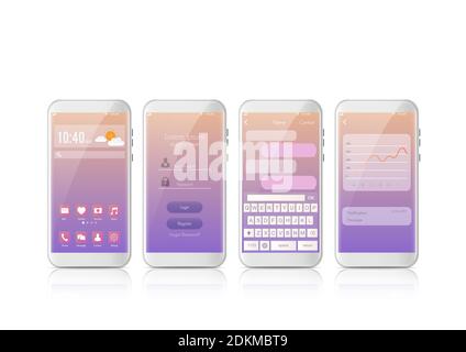 New realistic mobile smart phone modern style. Vector smartphone with Set of UI, UX, GUI screens. interface login design and messaging sms app. Stock Vector