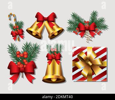 bundle of six happy merry christmas set icons vector illustration design Stock Vector