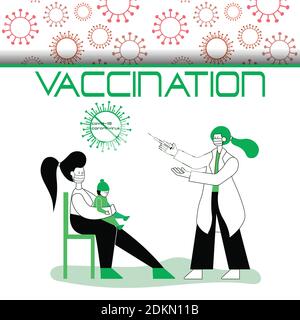 vector concept illustration of vaccination. Stock Vector