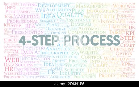4-Step Process typography word cloud create with text only. Stock Photo