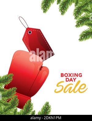 boxing day sale lettering with glove and tag vector illustration design Stock Vector
