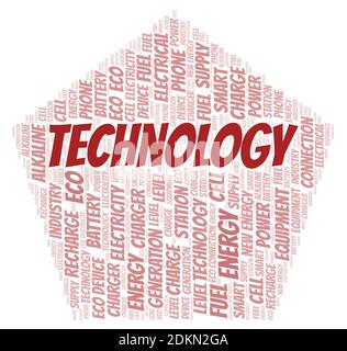 Technology typography word cloud create with text only. Stock Photo