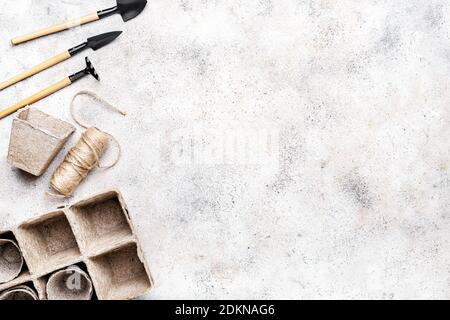 Set of gardening supplies on light background Stock Photo