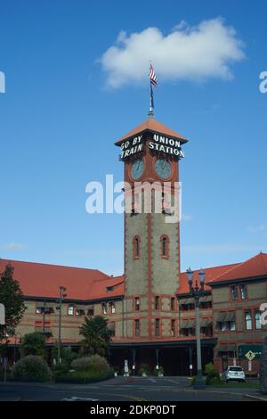 Portland Union Station and its iconic clock tower, in downtown Portland, Oregon. Stock Photo