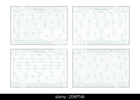 Set of 2021 calendar and daily weekly monthly personal planner diary template in tender botanical style. individual schedule collection for personal a Stock Vector