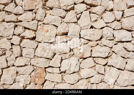 Stone wall textured background. Construcion exterior masonry. Rock material Stock Photo