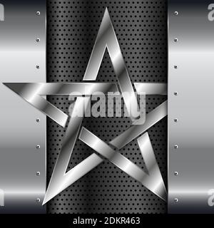 Shiny star metal background with screws on perforated texture.Vector illustration.Eps10 Stock Vector