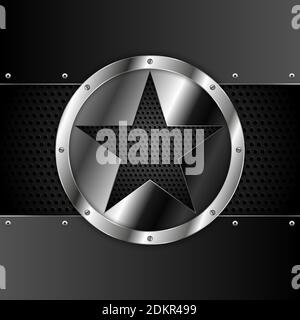 Shiny star metal background with screws on perforated texture.Vector illustration.Eps10 Stock Vector