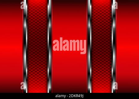 Metallic of red with carbon fiber texture technology background. Stock Vector