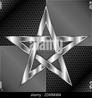 Shiny star metal background with screws on perforated texture.Vector illustration.Eps10 Stock Vector