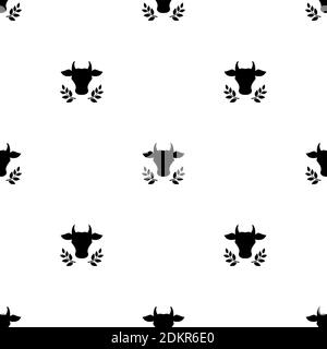 Seamless ornament with Cow head pattern. Farm Animal. Beef, milk, lactose wallpaper. Vector illustration isolated on white Stock Vector
