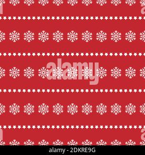 Winter seamless pattern with white snowflakes and stars on red background. New Year backdrop. Vector flat symmetric Christmas ornament for fabric, tex Stock Vector