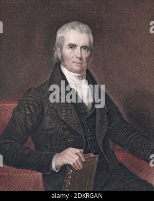 John Marshall, 1755 - 1835.  American politician and lawyer.  Fourth Chief Justice of the United States.  After an engraving by Asher Brown Durand from a work by Henry Inman. Stock Photo