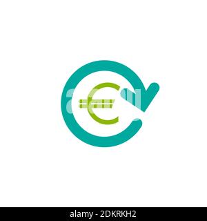 blue round arrow with green euro. Flat icon. Isolated on white. Currency exchange icon. Good for web and software interfaces. Vector illustration. Mon Stock Vector