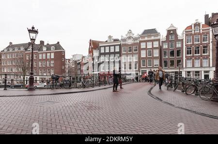 Amsterdam, Netherlands - February 24, 2017: Amsterdam old town view, vertical photo Stock Photo