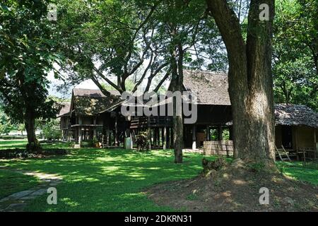 Thai architecture and exterior design of old Kalae house, Rice granary and townsfolk style- The Lanna Traditional ancient house and museum- Chiang Mai Stock Photo