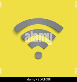 Grey paper stile wifi icon on yellow trendy background. Stock Vector