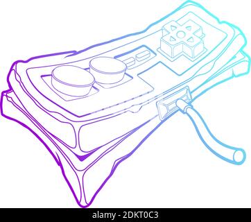 Classic retro gempad icon. Old stylized play console joystick. Simple outline purple joypad icon isolated on white. For t-shirts prints and other proj Stock Vector