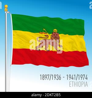 Ethiopia historical flag, 1897 - 1974, vector illustration on the blue sky background Stock Vector
