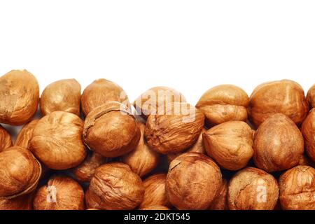 Close up picture of hazelnuts isolated on white background. Stock Photo