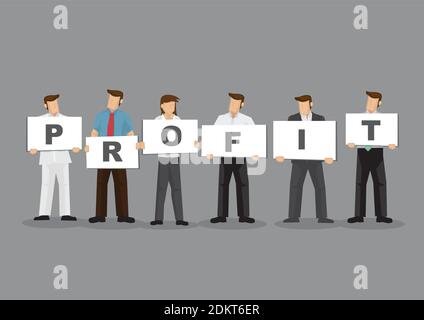 A group of business professionals holding sign cards with alphabets to form word Profit. Cartoon vector illustration on business profitability by work Stock Vector