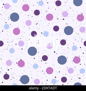 Geometric seamless pattern with pink and purple polka dots. Repetitive background with different shape of circles. Stock Vector