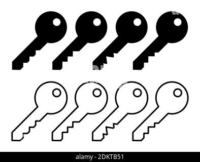 Key icon set. Black security symbol. Vector collection isolated on white background. Silhouette and outline shapes. Concept of safety and secret. Simp Stock Vector