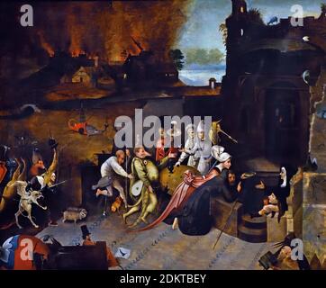 The temptation of Saint Anthony 1550 The Netherlands, Dutch, ( Follower of Hieronymus Bosch 1450-1516 ) Stock Photo