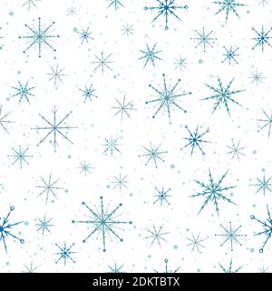 Blue snowflakes seamless pattern. Repetitive christmas background for winter holidays. Stock Vector