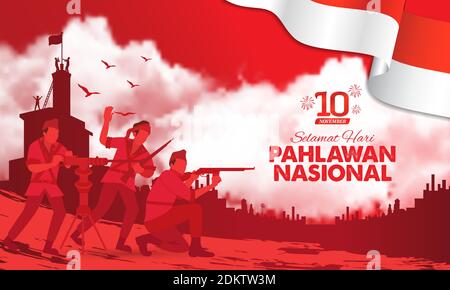 Selamat hari pahlawan nasional. Translation, Happy Indonesian National Heroes day Stock Vector