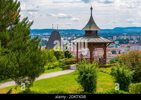 View of Chinese Pavilion and cityscape, Graz, Styria, Austria, Europe Stock Photo