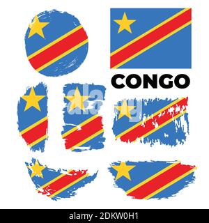 Grunge brush stroke with Democratic Republic of Congo national flag. Stock Vector
