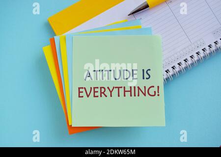 Attitude is Everything concept text on colorful note.Writing note showing Attitude Is Everything. Business photo showcasing Personal Outlook Perspecti Stock Photo