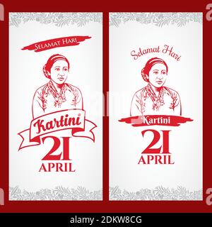 selamat hari Kartini. Translation: Happy Kartini day. Kartini is the heroes of women education and human right in Indonesia Suitable for greeting card Stock Vector