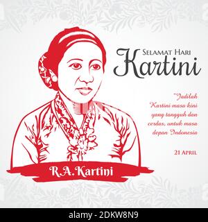 selamat hari Kartini. Translation: Happy Kartini day. Kartini is the heroes of women education and human right in Indonesia Suitable for greeting card Stock Vector