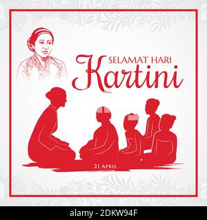 selamat hari Kartini. Translation: Happy Kartini day. Kartini is the heroes of women education and human right in Indonesia Suitable for greeting card Stock Vector