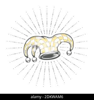 Jester hat, fools' day symbol, joker hat with bells, harlequin headwear in graphic style, vector Stock Vector