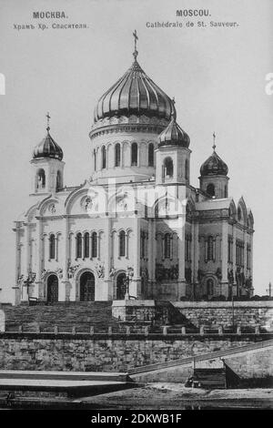 Archival photo of the Cathedral of Christ the Saviour is a Russian Orthodox cathedral in Moscow. 1900s Stock Photo