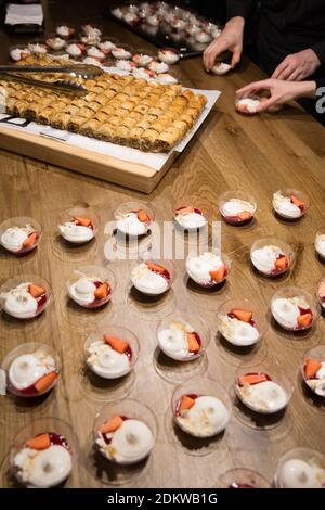 Individual cocktail salad servings on a buffet table Stock Photo