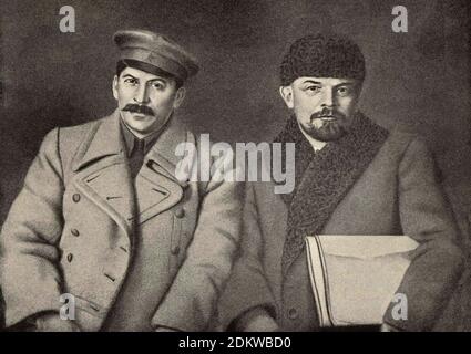 Communist leaders of the Soviet state: Lenin and Stalin. 1920s Stock Photo