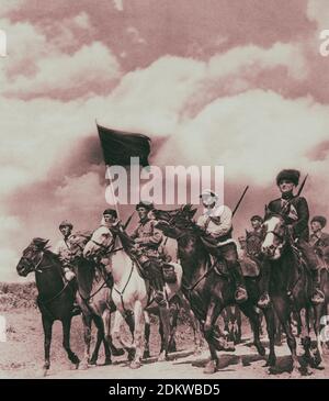 Russian civil war. 1st Cavalry Army (Red Cavalry). 1919. From soviet propagande book. Stock Photo