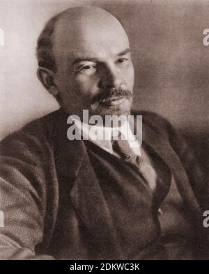 Vladimir Ilyich Ulyanov (1870 – 1924), better known by his alias Lenin, was a Russian revolutionary, politician, and political theorist. He served as Stock Photo