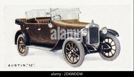 Antique cigarettes cards. 1926. Lambert & Butler Cigarettes (3rd series of Motor Cars). Austin '12' classic car. The Austin Twelve is a motor car intr Stock Photo