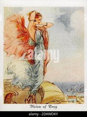 Antique cigarettes cards. Players Cigarettes (series Famous Beauties ). Helen of Troy. 1937 In Greek mythology, Helen of Troy, Helen, Helena, also kno Stock Photo