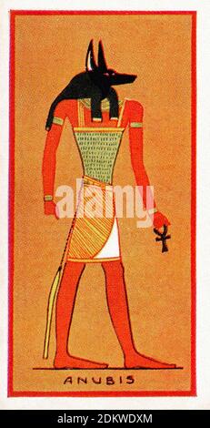Antique cigarettes cards. Henly & Watkins Cigarettes (series Ancient Egyptian Gods). Anubis (Inpu), god of death. 1924 Anubis or Inpu, Anpu in Ancient Stock Photo