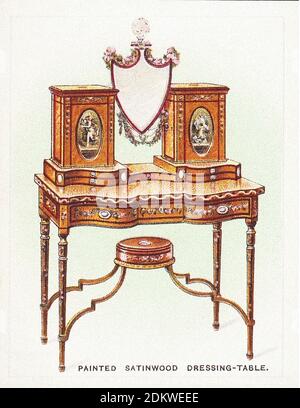 Antique cigarettes cards, Wills's Cigarettes cards (sereis Old Furniture). Painted Satinwood Dressing Table, late 18th century. 1924 Stock Photo