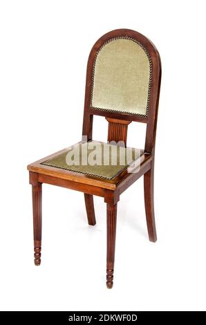 Antique wooden side chair in art deco style on the white background. Stock Photo